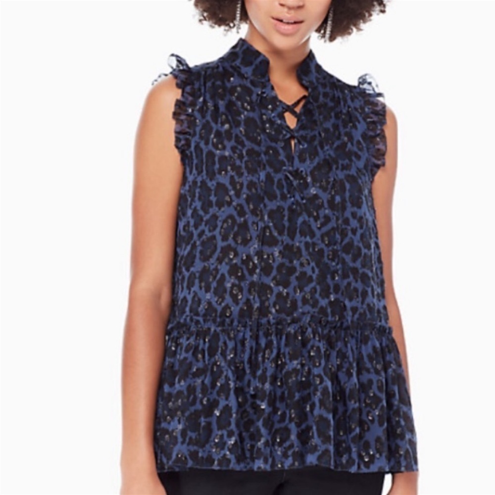 KATE SPADE Silk  Leopard Dot Print Blouse SZ XS